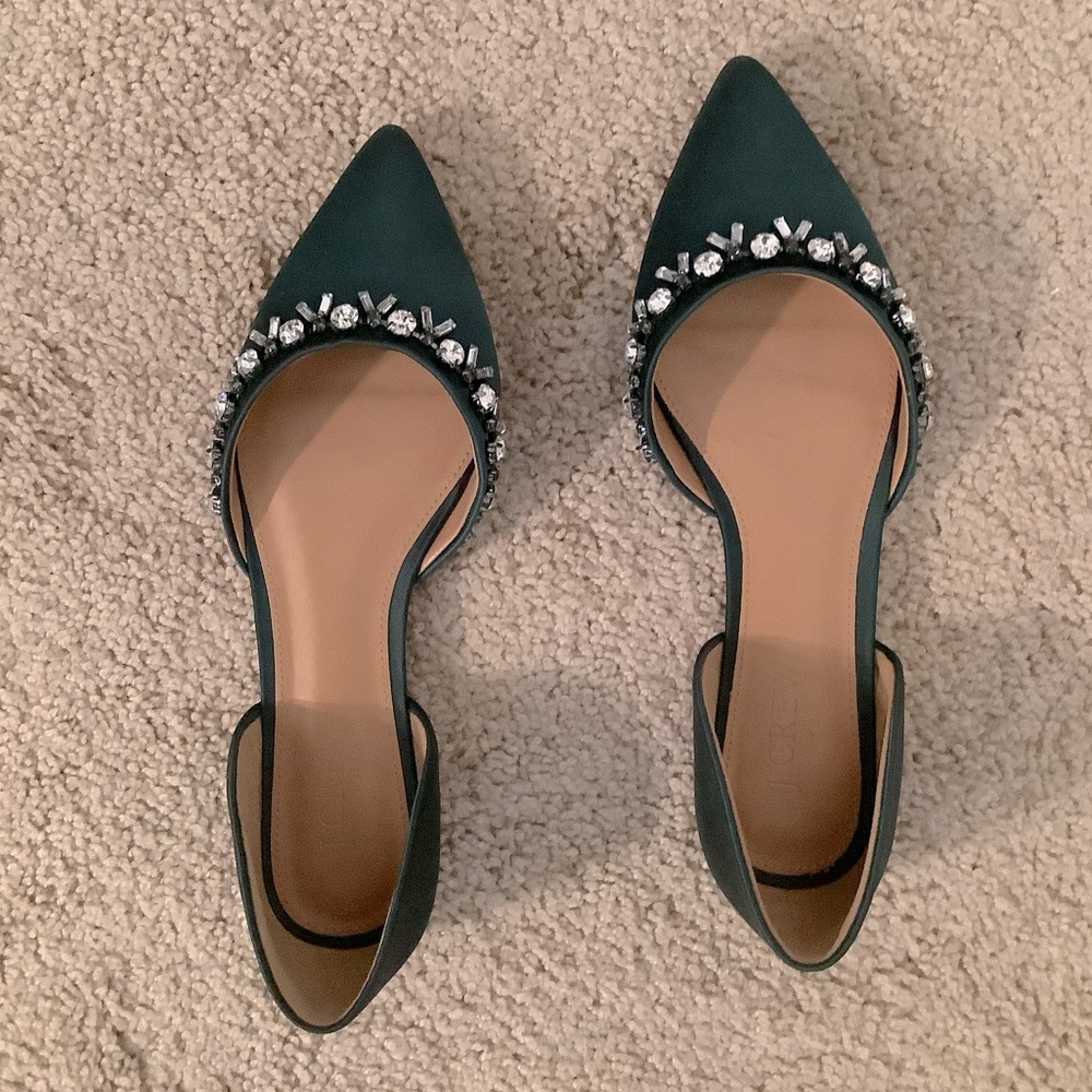 J. Crew Zoe D’Orsay shoes flats jeweled academic green 6.5 new